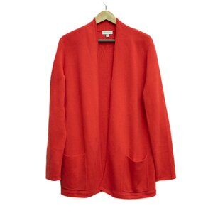 Kinross Luxury Open-Front Cardigan Women’s L 🍊 Orange Knit w/ Front Pockets